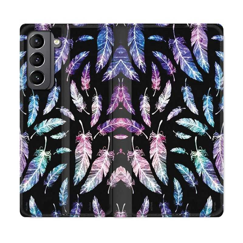 Housse Cuir Portefeuille Pour Samsung Galaxy S21 Psychedelic Plume