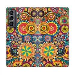 Housse Cuir Portefeuille Pour Samsung Galaxy S21 Psychedelic Roue