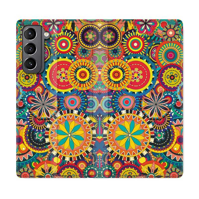 Housse Cuir Portefeuille Pour Samsung Galaxy S21 Psychedelic Roue