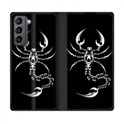 Housse Cuir Portefeuille Pour Samsung Galaxy S21 Scorpion Noir
