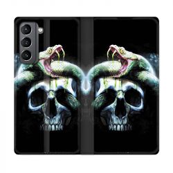 Housse Cuir Portefeuille Pour Samsung Galaxy S21 serpent Crane
