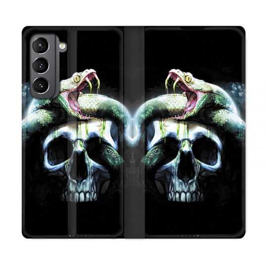 Housse Cuir Portefeuille Pour Samsung Galaxy S21 serpent Crane