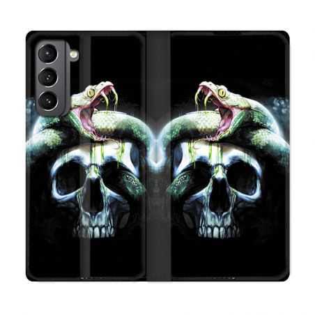 Housse Cuir Portefeuille Pour Samsung Galaxy S21 serpent Crane