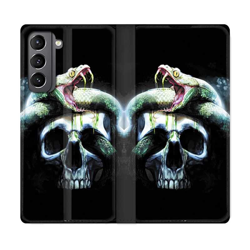 Housse Cuir Portefeuille Pour Samsung Galaxy S21 serpent Crane