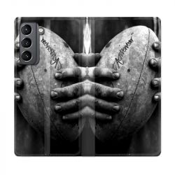 Housse Cuir Portefeuille Pour Samsung Galaxy S21 Rugby Ballon Vintage