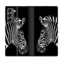Housse Cuir Portefeuille Pour Samsung Galaxy S21 Savane Zebra