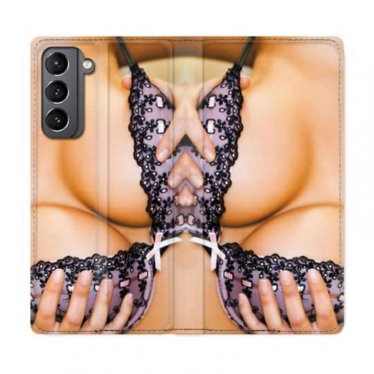 Housse Cuir Portefeuille Pour Samsung Galaxy S21 Sexy Boobs