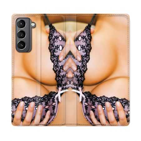 Housse Cuir Portefeuille Pour Samsung Galaxy S21 Sexy Boobs
