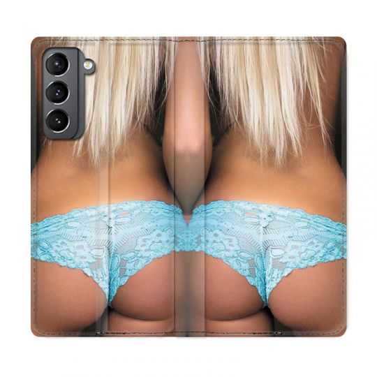 Housse Cuir Portefeuille Pour Samsung Galaxy S21 Sexy Tanga Bleu