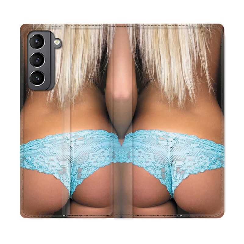 Housse Cuir Portefeuille Pour Samsung Galaxy S21 Sexy Tanga Bleu