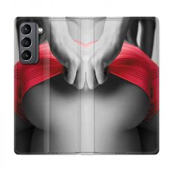 Housse Cuir Portefeuille Pour Samsung Galaxy S21 Sexy Tanga Rouge