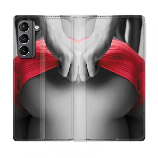 Housse Cuir Portefeuille Pour Samsung Galaxy S21 Sexy Tanga Rouge