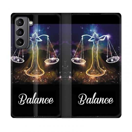 Housse Cuir Portefeuille Pour Samsung Galaxy S21 Signe Zodiaque 2 Balance