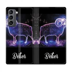 Housse Cuir Portefeuille Pour Samsung Galaxy S21 Signe Zodiaque 2 Bélier