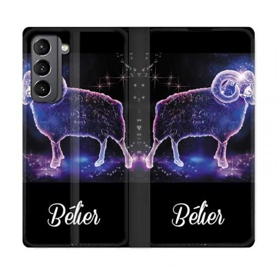 Housse Cuir Portefeuille Pour Samsung Galaxy S21 Signe Zodiaque 2 Bélier