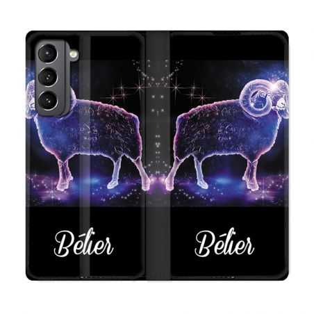Housse Cuir Portefeuille Pour Samsung Galaxy S21 Signe Zodiaque 2 Bélier