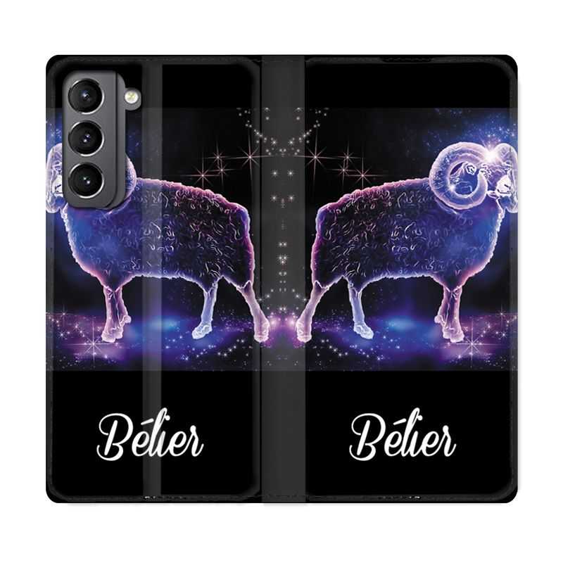 Housse Cuir Portefeuille Pour Samsung Galaxy S21 Signe Zodiaque 2 Bélier