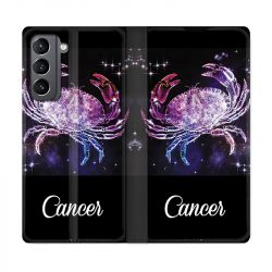 Housse Cuir Portefeuille Pour Samsung Galaxy S21 Signe Zodiaque 2 Cancer