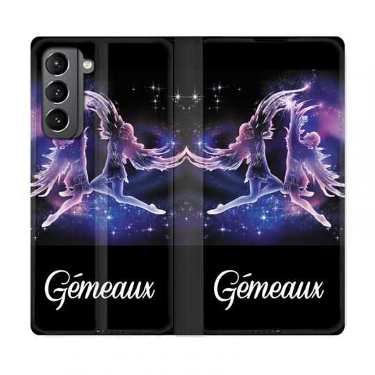 Housse Cuir Portefeuille Pour Samsung Galaxy S21 Signe Zodiaque 2 Gémeaux