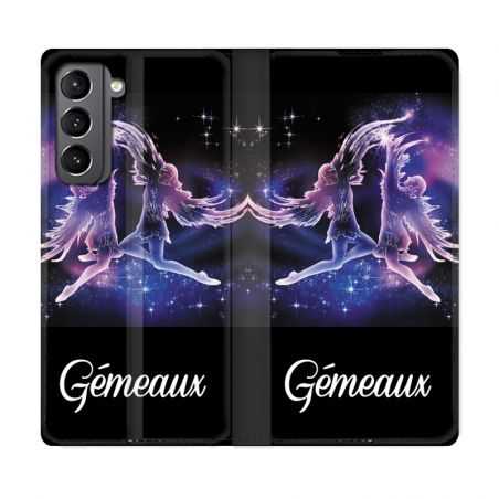 Housse Cuir Portefeuille Pour Samsung Galaxy S21 Signe Zodiaque 2 Gémeaux