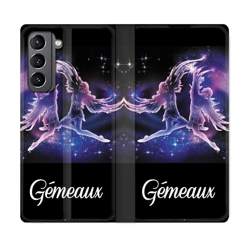 Housse Cuir Portefeuille Pour Samsung Galaxy S21 Signe Zodiaque 2 Gémeaux