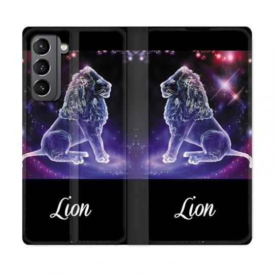 Housse Cuir Portefeuille Pour Samsung Galaxy S21 Signe Zodiaque 2 Lion