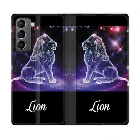 Housse Cuir Portefeuille Pour Samsung Galaxy S21 Signe Zodiaque 2 Lion