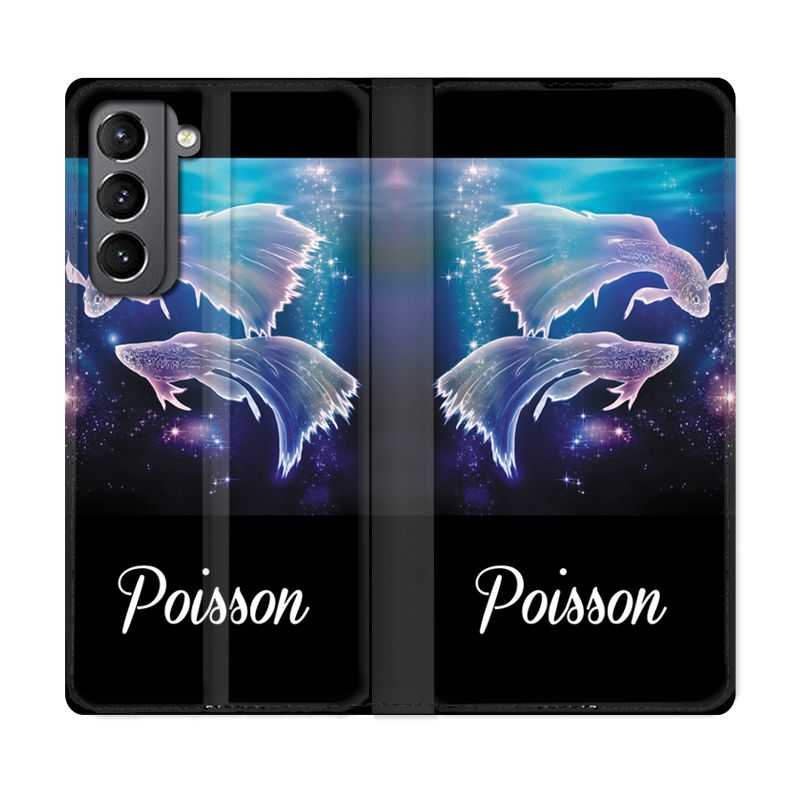 Housse Cuir Portefeuille Pour Samsung Galaxy S21 Signe Zodiaque 2 Poisson