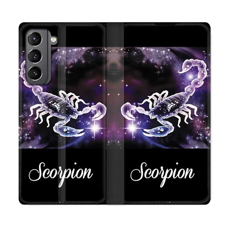 Housse Cuir Portefeuille Pour Samsung Galaxy S21 Signe Zodiaque 2 Scorpion