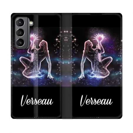 Housse Cuir Portefeuille Pour Samsung Galaxy S21 Signe Zodiaque 2 Verseau