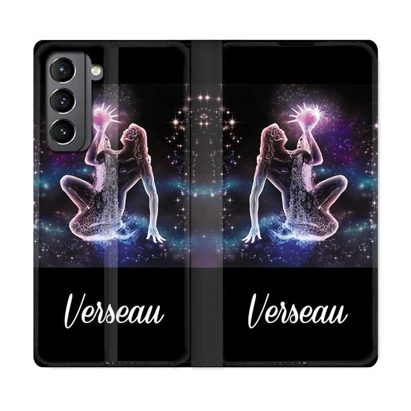 Housse Cuir Portefeuille Pour Samsung Galaxy S21 Signe Zodiaque 2 Verseau