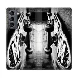 Housse Cuir Portefeuille Pour Samsung Galaxy S21 Skate Vintage