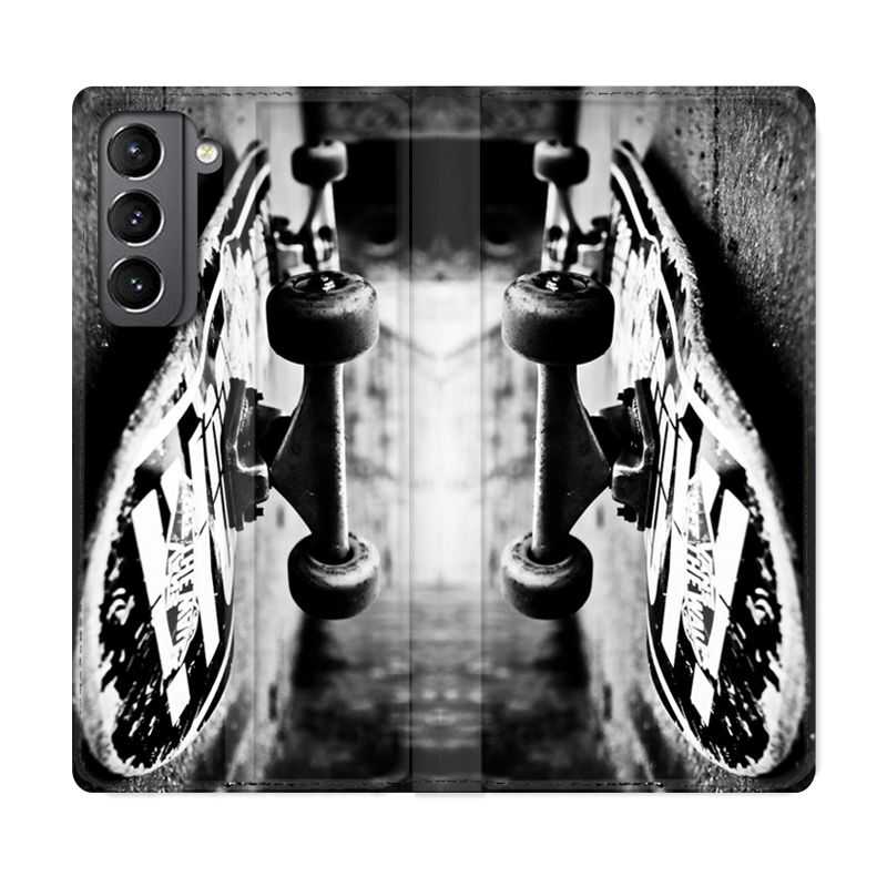 Housse Cuir Portefeuille Pour Samsung Galaxy S21 Skate Vintage
