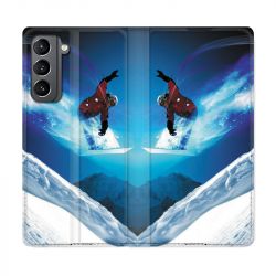 Housse Cuir Portefeuille Pour Samsung Galaxy S21 Snowboard Saut