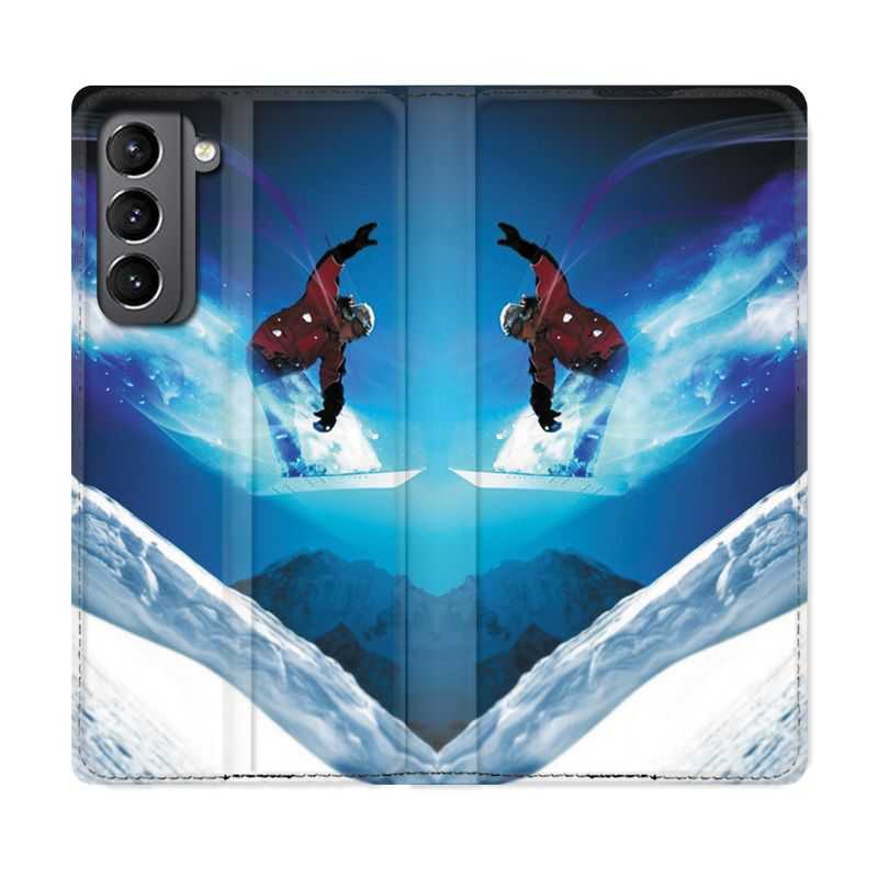 Housse Cuir Portefeuille Pour Samsung Galaxy S21 Snowboard Saut