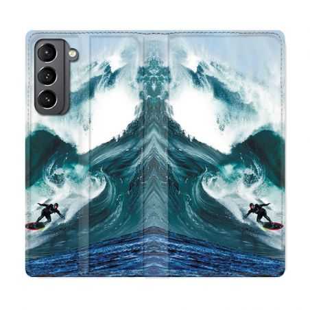 Housse Cuir Portefeuille Pour Samsung Galaxy S21 Surf Vague