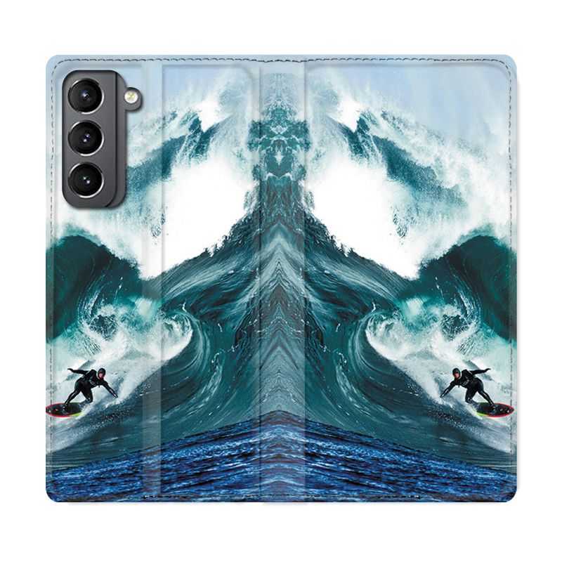 Housse Cuir Portefeuille Pour Samsung Galaxy S21 Surf Vague