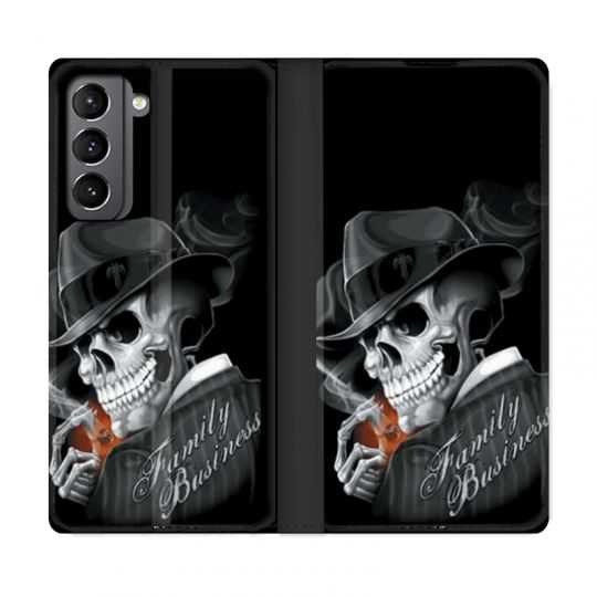 Housse Cuir Portefeuille Pour Samsung Galaxy S21 Tete de Mort family business