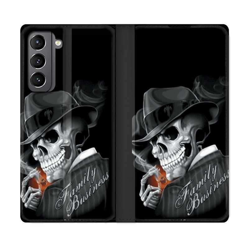 Housse Cuir Portefeuille Pour Samsung Galaxy S21 Tete de Mort family business
