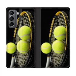 Housse Cuir Portefeuille Pour Samsung Galaxy S21 Tennis Balls
