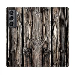 Housse Cuir Portefeuille Pour Samsung Galaxy S21 Texture Bois