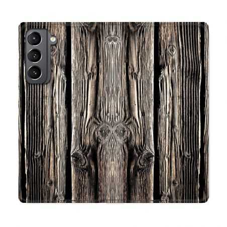 Housse Cuir Portefeuille Pour Samsung Galaxy S21 Texture Bois