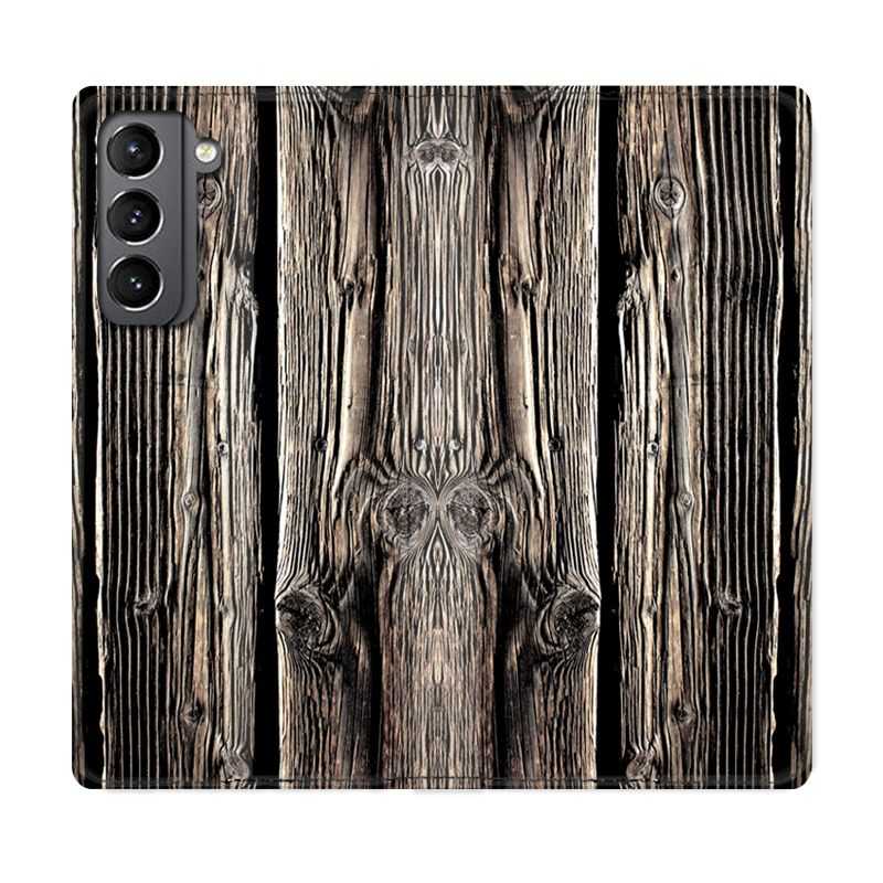 Housse Cuir Portefeuille Pour Samsung Galaxy S21 Texture Bois