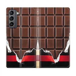 Housse Cuir Portefeuille Pour Samsung Galaxy S21 Trompe Oeil Chocolat