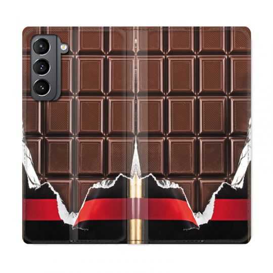 Housse Cuir Portefeuille Pour Samsung Galaxy S21 Trompe Oeil Chocolat