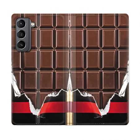 Housse Cuir Portefeuille Pour Samsung Galaxy S21 Trompe Oeil Chocolat