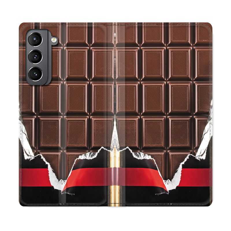 Housse Cuir Portefeuille Pour Samsung Galaxy S21 Trompe Oeil Chocolat