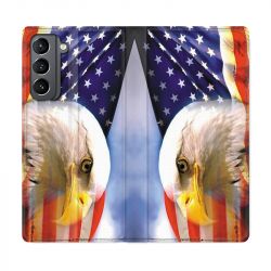 Housse Cuir Portefeuille Pour Samsung Galaxy S21 Amerique USA Aigle