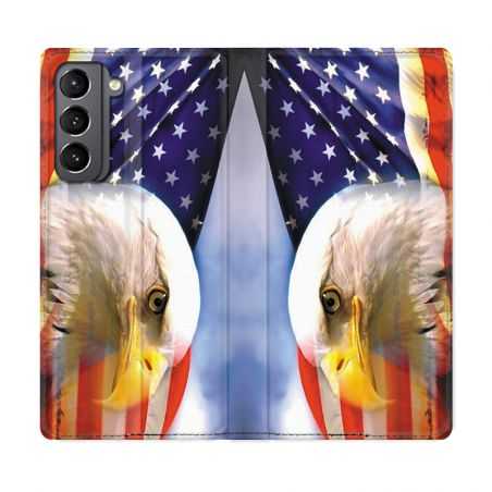 Housse Cuir Portefeuille Pour Samsung Galaxy S21 Amerique USA Aigle