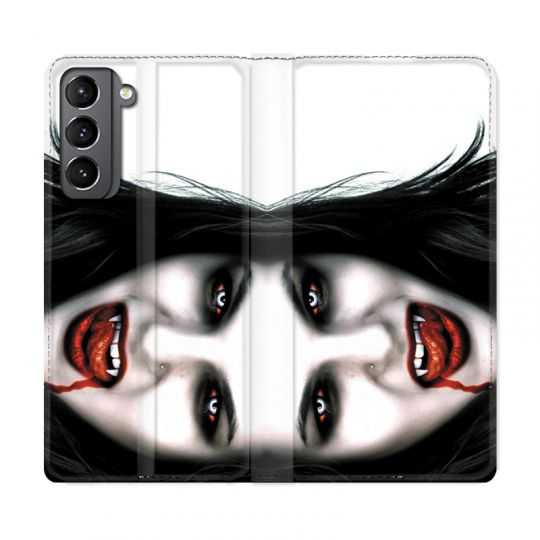 Housse Cuir Portefeuille Pour Samsung Galaxy S21 Vampire Blanc